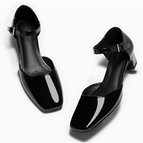 Womens Chunky Low Heels Ankle Strap Square Toe Dress Pumps Work Party Shoes - Picture 4 of 5